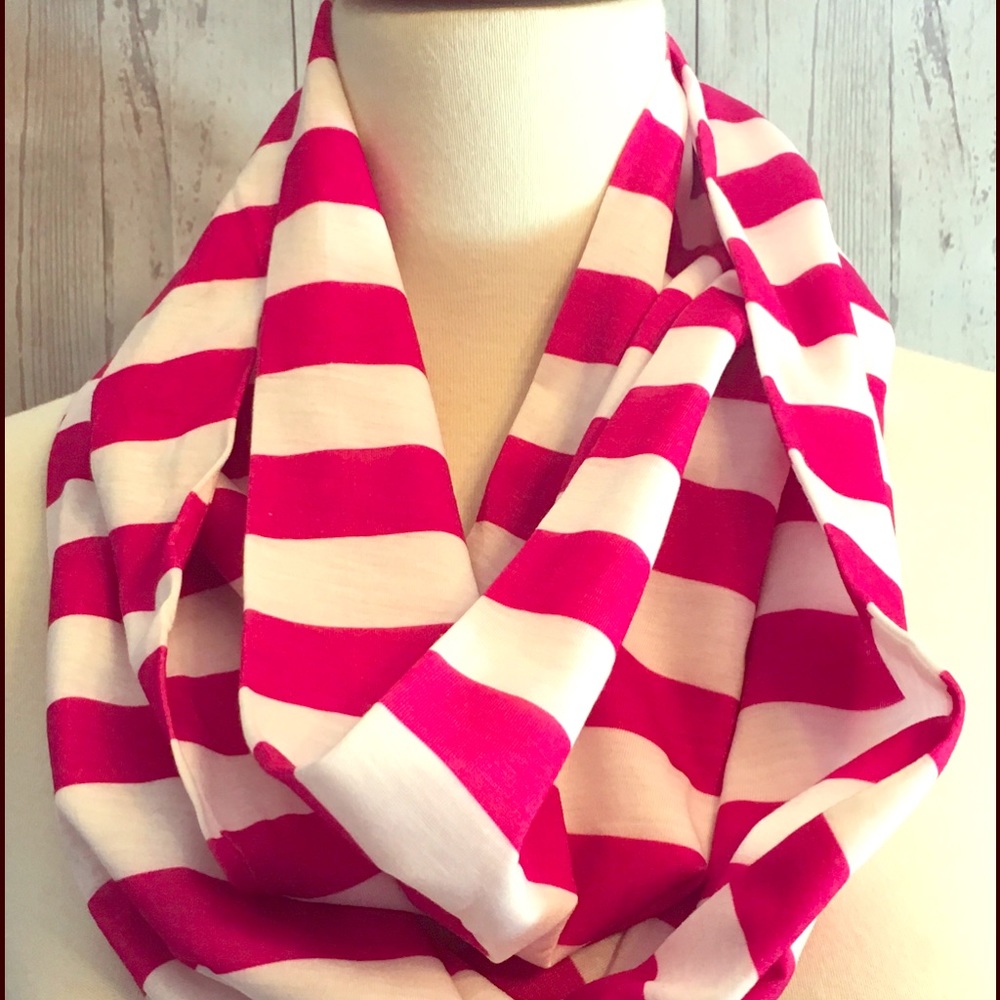 Hot Pink White Striped Cotton Infinity Scarf